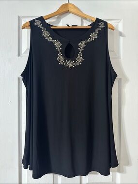 Michael Kors Black Tank with Gold Embellished Neckline